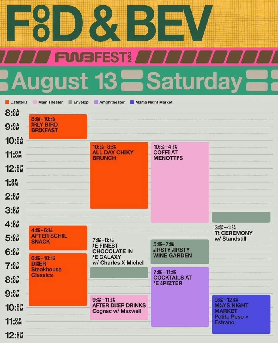 Festival day schedule with each event set as a colored block on a timeline